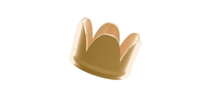 A golden crown made of plastic, featuring a classic design with pointed tips.