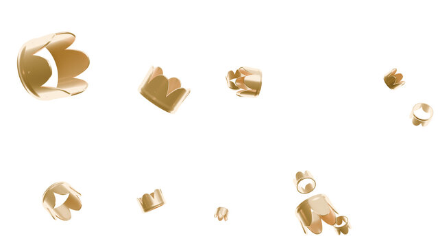 A collection of decorative gold crowns scattered against a black background.