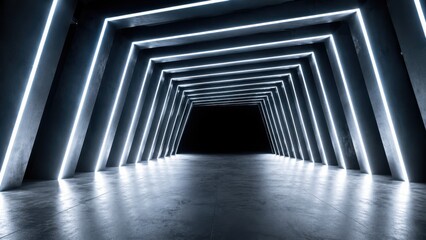 Obraz premium Futuristic glowing neon light tunnel abstract background