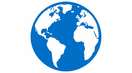 Fototapeta premium Blue and white globe icon showing continents on a clean