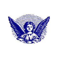 Fototapeta premium PNG Vintage angel illustration in blue.