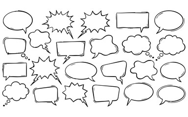 Fototapeta premium A collection of various hand drawn speech bubbles and thought balloons with different shapes for comic book style design