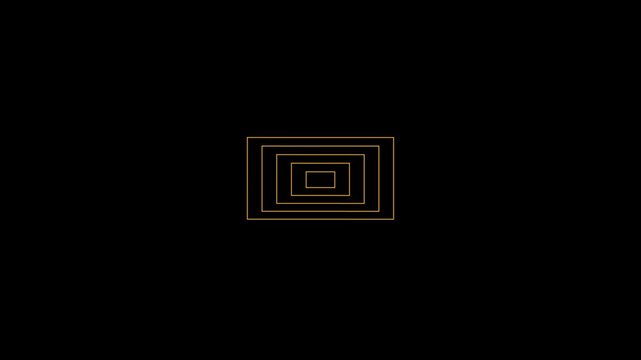 Minimalist gold rectangular tunnel motion background, abstract geometric concentric frames expanding, digital loop for presentations