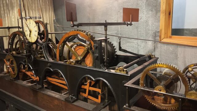 Mechanism of historical turret clock installed in the tower