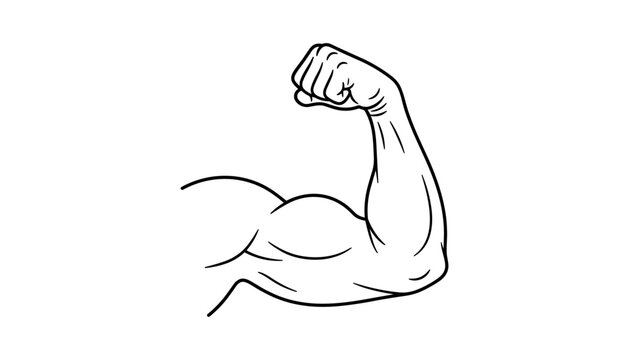 Strong man arm flexing bicep muscle outline sketch drawing isolated on a white background vector graphic illustration
