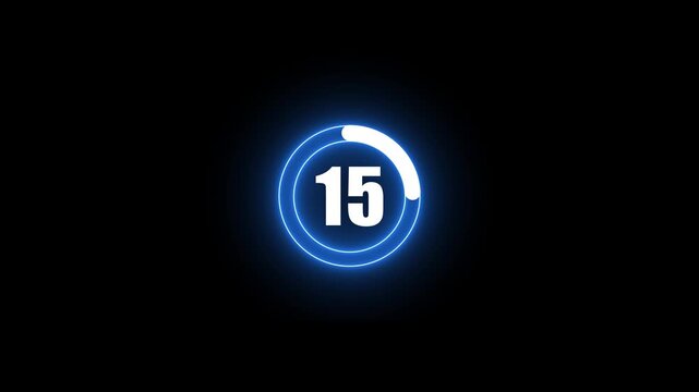 Neon blue circular countdown timer animation with glowing progress bar, 20 to 0 seconds