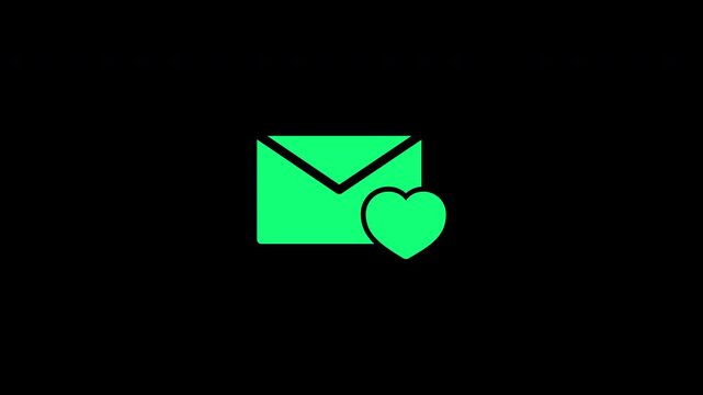 Green Favorite Email Love Symbol Loop Transparent Background With Alpha Channel