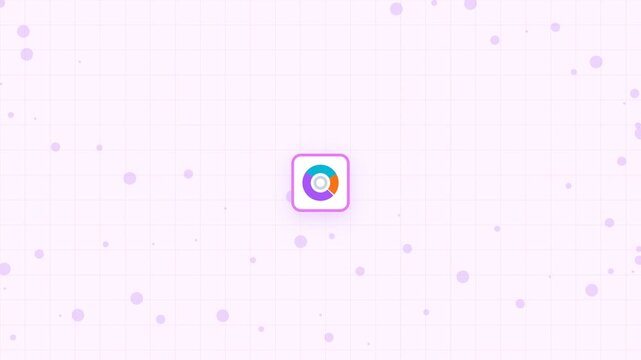 Donut chart app icon sits centered on a light grid pattern with soft purple accents.