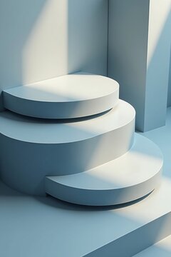 Conjunto de plataformas con perspectiva de profundidad, sombras ambientales suaves, iluminaci&oacute;n c&aacute;lida y tenue, y degradados sutiles