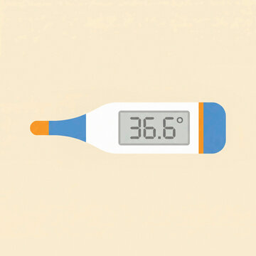 Minimalist Vector Illustration of Digital Medical Thermometer with Temperature Display