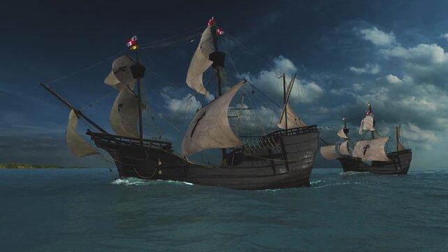 The NAO VICTORIA is the flag ship of the MAGELLAN armada. 
A scientific 3D-reconstruction of a spanish galleon fleet 
in the beginning of the 16th century.sails ahead of a global circumnavigation