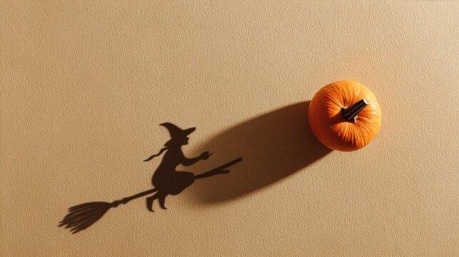 Pumpkin casting witch shadow concept for creative Halloween background