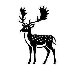 Fototapeta premium Black and white illustration of a spotted deer with large antlers.