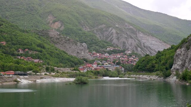 Scenic view of Lake Debar and mountains in Macedonia