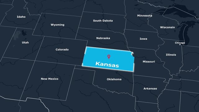 Kansas Map Animation Locator Zoom 4K Motion Graphic