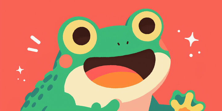 Cute Happy Green Frog with Big Eyes &ndash; Playful Colorful Illustration