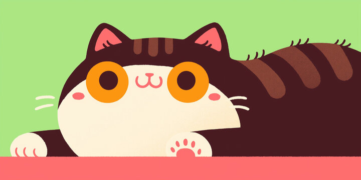 Cute Chubby Tabby Cat Lying Down &ndash; Playful Colorful Illustration