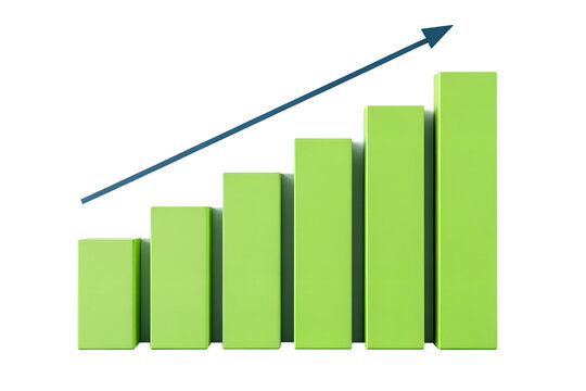 Green Financial Growth Bar Chart Icon with Rising Upward Arrow Line