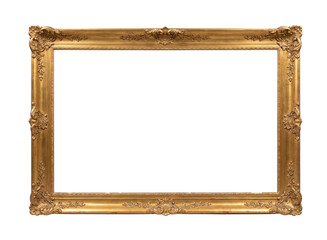 Rectangular ornate gold carved picture frame on a transparent background © Vitalo4ok