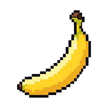 Single yellow banana pixel art illustration isolated on white background for digital game design.