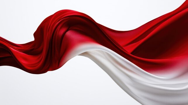 Flowing red and white fabric creating an elegant wave-like pattern against a simple background
