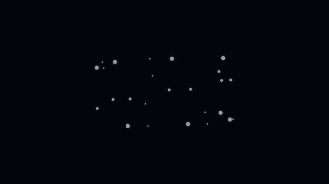 White glowing particles scatter across a black background in an abstract composition.