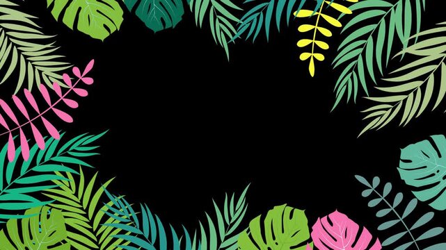 Tropical Botanical Leaf Frame with Colorful Foliage Border and Copy Space