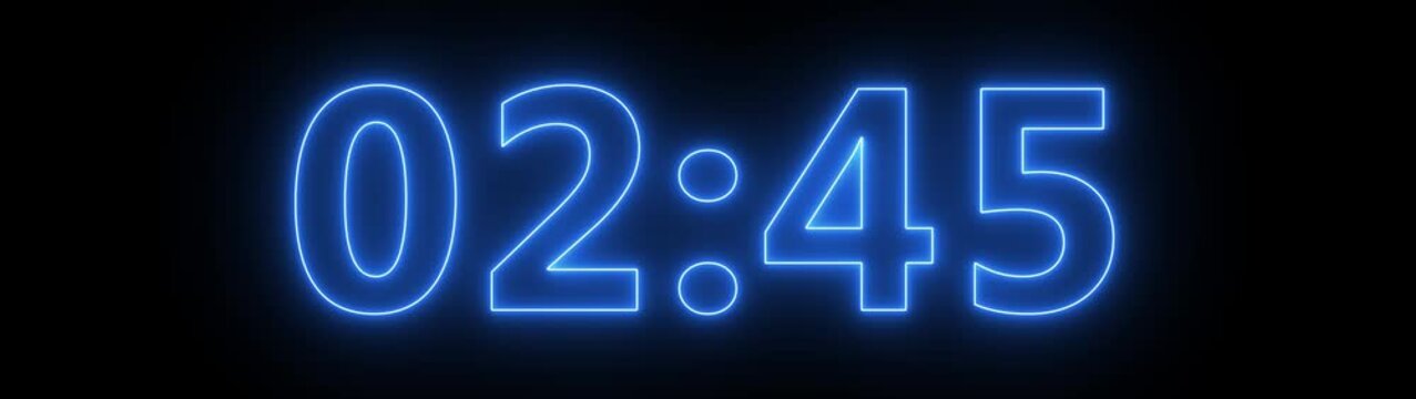 Glowing neon colorful 3 minute countdown animation from 180 seconds to 0 seconds. 3 minute countdown timer on a black background. Perfect for business, countdowns, event. 4k video