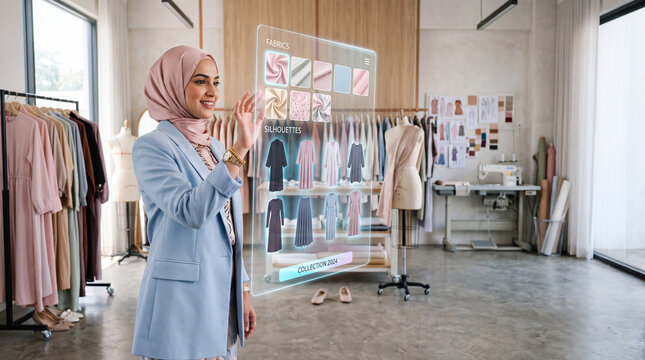 Muslimah Fashion Designer Utilizing Interactive Digital Screen for Fabric and Silhouette Selection