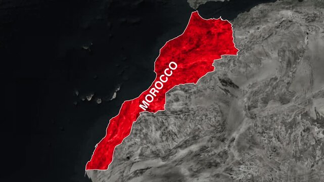 Morocco country map animation showing vibrant red digital motion footage