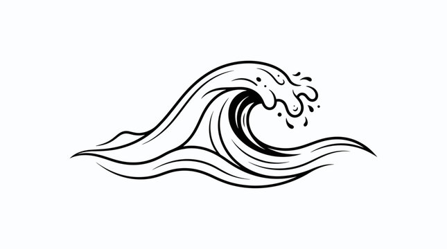 Dynamic ocean surge depicted with flowing lines suggesting powerful movement and cresting water with spray perfect for themes of nature adventure and coastal imagery representing the untamed