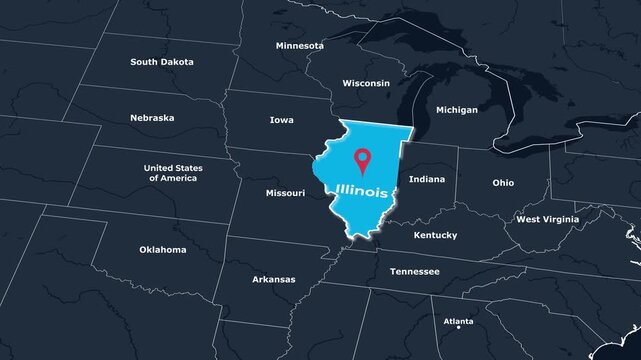 Illinois Map Animation Locator Zoom 4K Motion Graphic