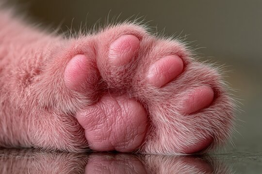 Pink cat paw closeup macro photography fluffy adorable pet beans pads