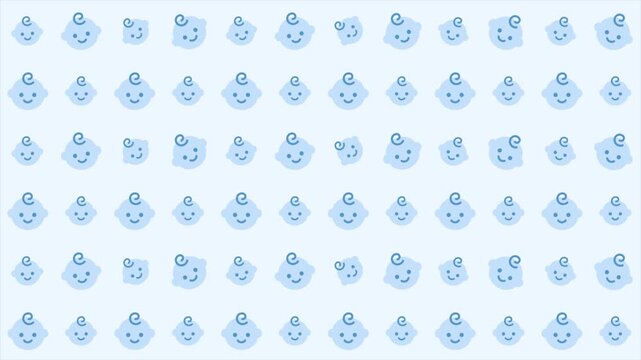 Animation Seamless pattern with cute blue baby faces on light background