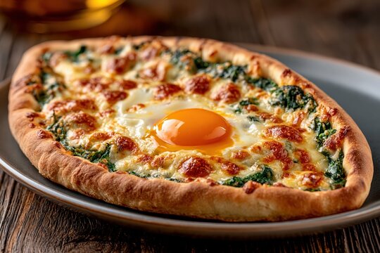 Adjapsandri khachapuri spinach cheese egg gourmet bakery food delicious