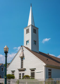 Mystic Connecticut colonial New England village and landmark church