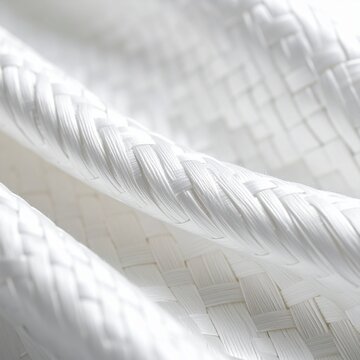 Abstract Close Up View of White Woven Synthetic Fabric Texture Showing Intricate Detail and Soft Folded Waves for Modern Minimalist Backgrounds.