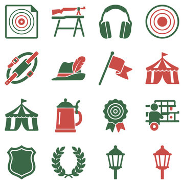 Shooting sports and oktoberfest icon set for celebration