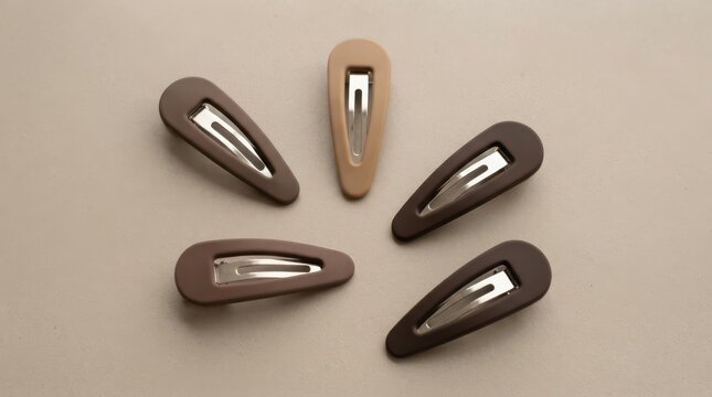Collection of brown and beige matte hair clips on a neutral background