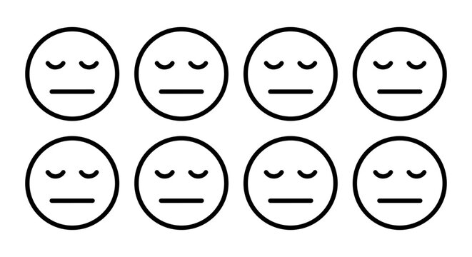Neutral Face Icons, Emotionless Emoticon Collection, Calm Expression Symbols, Simple Vector Art
