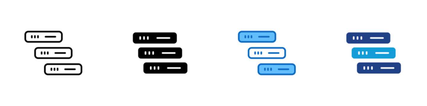 Database Server Cluster Multiple Style Icon Design Vector - Three stacked server bars representing database server cluster, backend data storage, and enterprise infrastructure hosting management