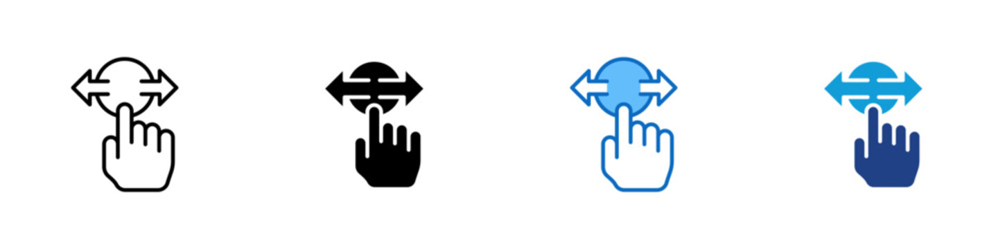 Swipe Gesture Control Multiple Style Icon Design Vector - Hand with swipe arrows representing touch gesture control, mobile interface interaction, and navigation swipe function