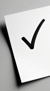 Paper with black check mark symbol. Simple, clean design element. Signifies completion, approval, or a task done. Good for success and positive confirmation concepts.