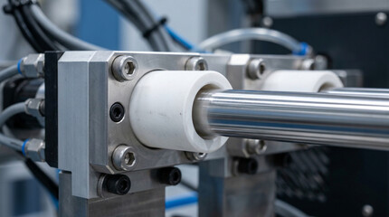 Fototapeta premium Industrial Pneumatic Cylinder Machine Component Close-up