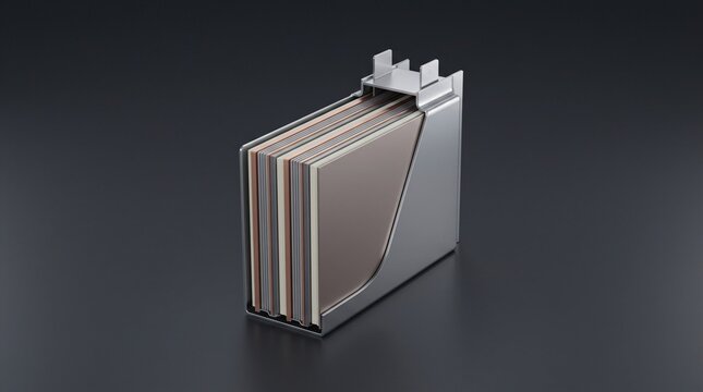 Cutaway Render of a Solid-State EV Battery Cell Showing Its Stacked Internal Layers