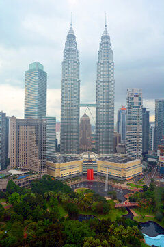 Kuala Lumpur, Malaysia &ndash; January 17, 2016. Kuala Lumpur skyline with Petronas Twin Towers and KLCC Park, Malaysia. 