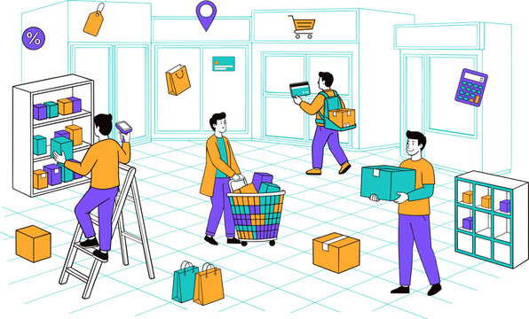 Modern Retail Management and Shopping Concept Vector Illustration