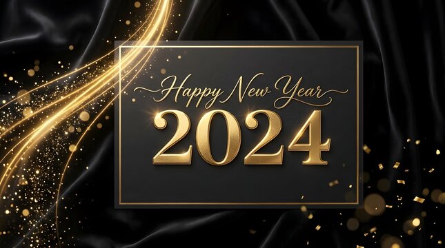 Elegant new year 2024 celebration with golden glitter and dark background