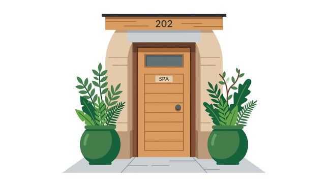 Spa Entrance Door with Potted Plants, Room Number 202