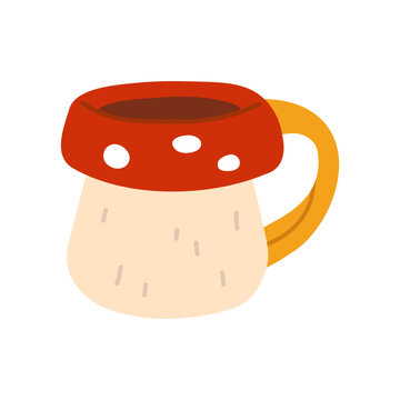 Cute vector sticker showing a warm autumn drink in a playful ceramic mug like mushroom, with a cozy handdrawn look suited to fall, harvest, cafe, kitchen and seasonal lifestyle designs.